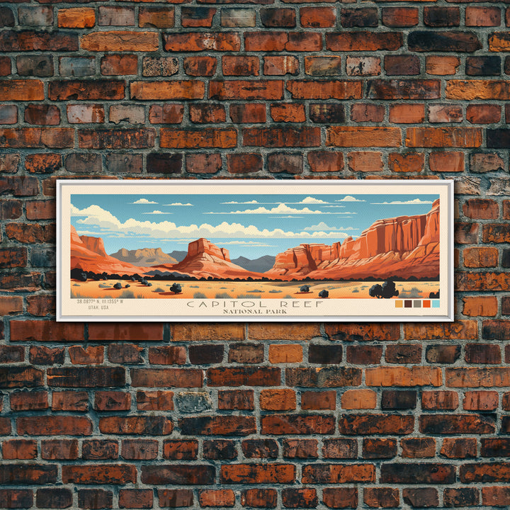 Capitol Reef National Park, Panoramic Utah Travel Art, National Park Print, Minimalist Travel Art, Midcentury Modern Style Landscape