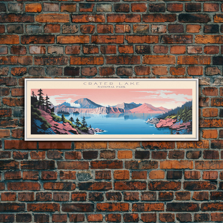 Crater Lake National Park, Panoramic Oregon Travel Art, National Park Print, Minimalist Travel Art, Midcentury Modern Style Landscape