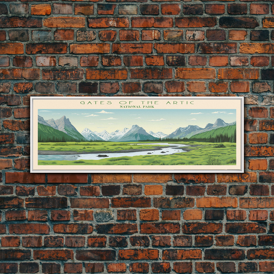 Gates Of The Arctic National Park Panoramic Alaska Travel Art, National Park Print, Minimalist Travel Art, Midcentury Modern Style Landscape