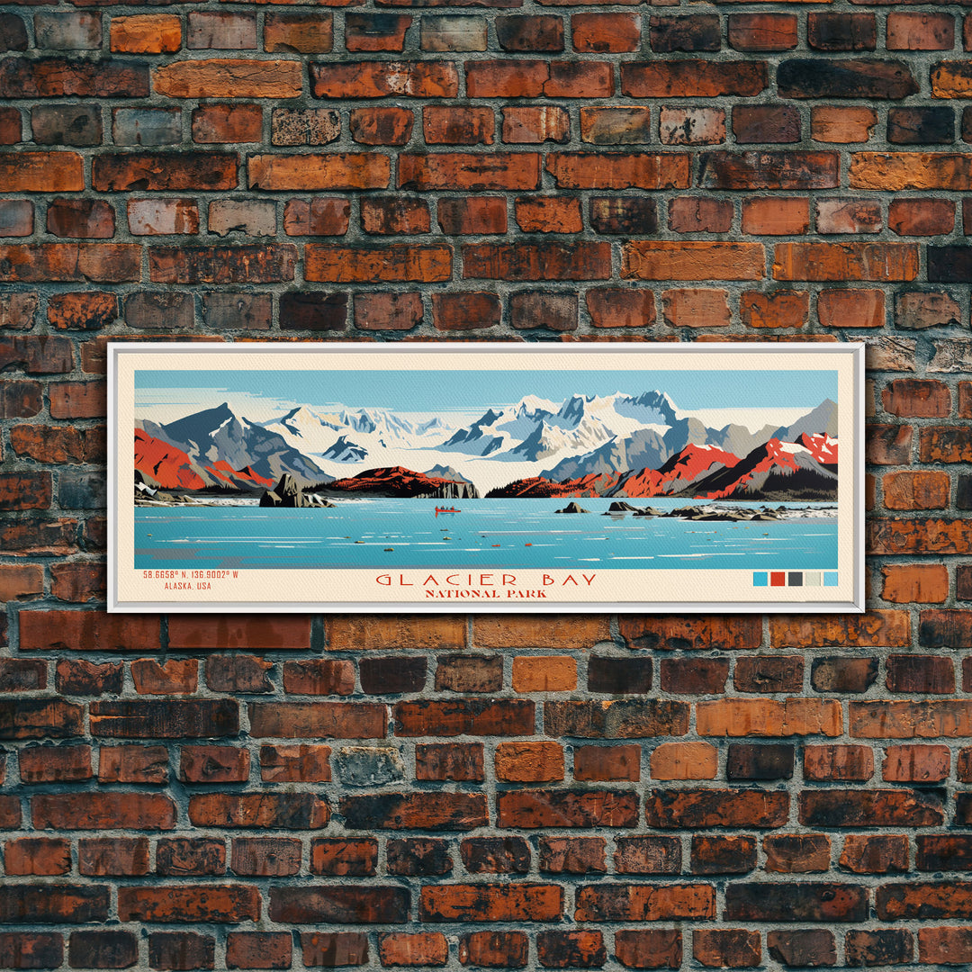 Glacier Bay National Park, Panoramic Alaska Travel Art, National Park Print, Minimalist Travel Art, Midcentury Modern Style Landscape