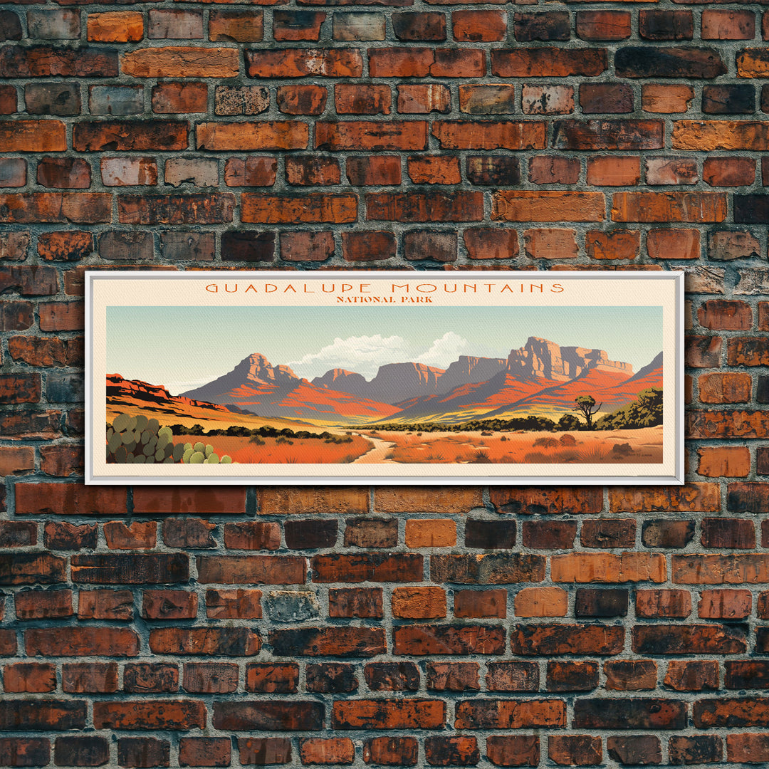 Guadalupe Mountains National Park, Panoramic Texas Travel Art, National Park Print, Minimalist Travel Art, Midcentury Modern Style Landscape