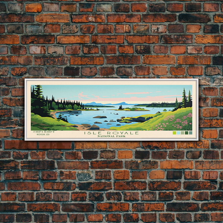 Isle Royale National Park, Panoramic Michigan Travel Art, National Park Print, Minimalist Travel Art, Midcentury Modern Style Landscape