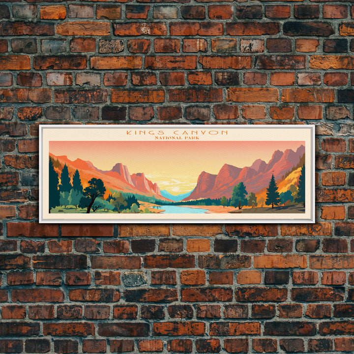 Kings Canyon National Park, Panoramic California Travel Art, National Park Print, Minimalist Travel Art, Midcentury Modern Style Landscape