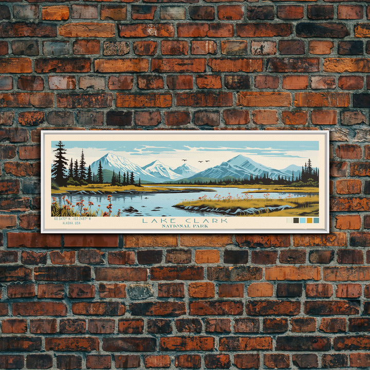 Lake Clark National Park, Panoramic Alaska Travel Art, National Park Print, Minimalist Travel Art, Midcentury Modern Style Landscape