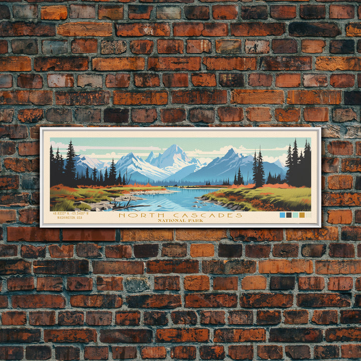 North Cascades National Park Panoramic Washington Travel Art, National Park Print, Minimalist Travel Art, Midcentury Modern Style Landscape