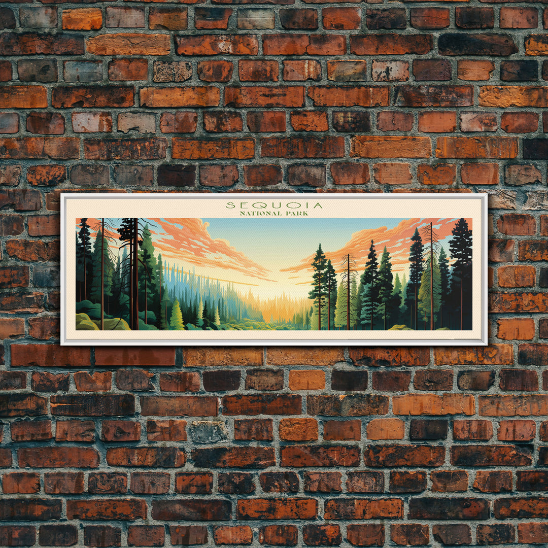 Sequoia National Park Panoramic California Travel Art, National Park Print, Minimalist Travel Art, Midcentury Modern Style Landscape