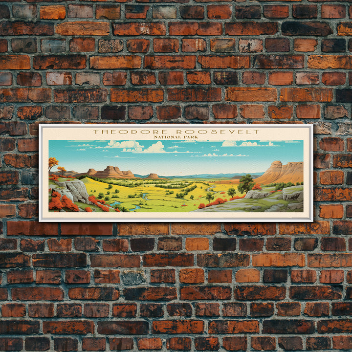 Theodore Roosevelt National Park Panoramic North Dakota Travel Art, National Park Print, Minimalist Travel Art, Midcentury Modern Style