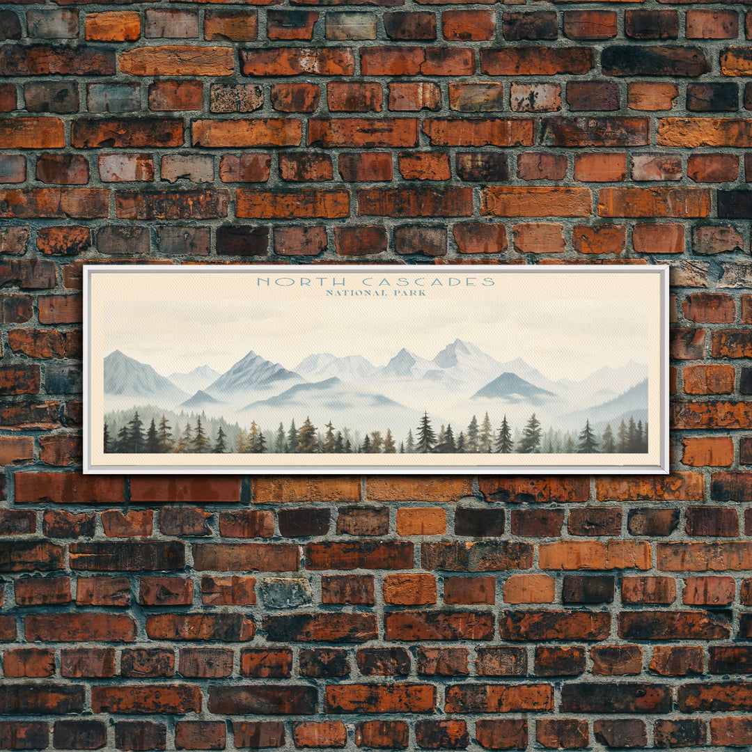 North Cascades National Park Panoramic Travel Art, National Park Print, Minimalist Travel Art, Subdued Watercolor Painting Panoramic