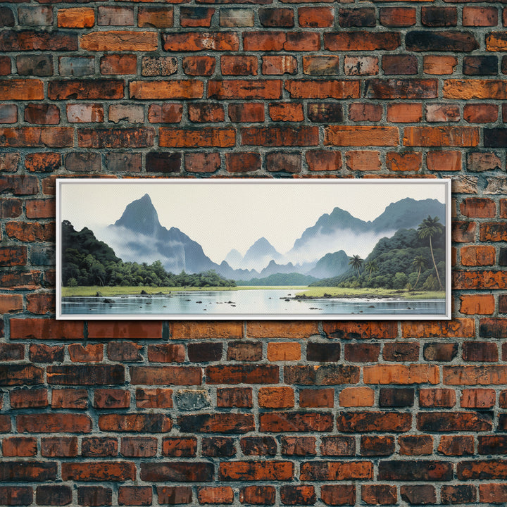 Watercolor Panoramic American Samoa National Park Framed Canvas Print Wall Art