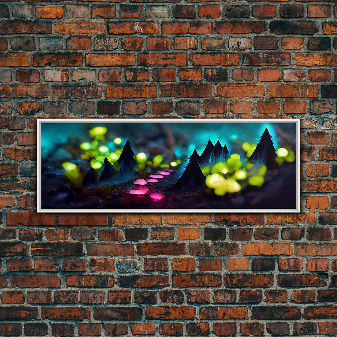 Luminescent trail in the forest, fantasy art, RPG concept art, tiny worlds, glowing mushrooms , Ready To Hang Canvas Print, Panoramic Art,