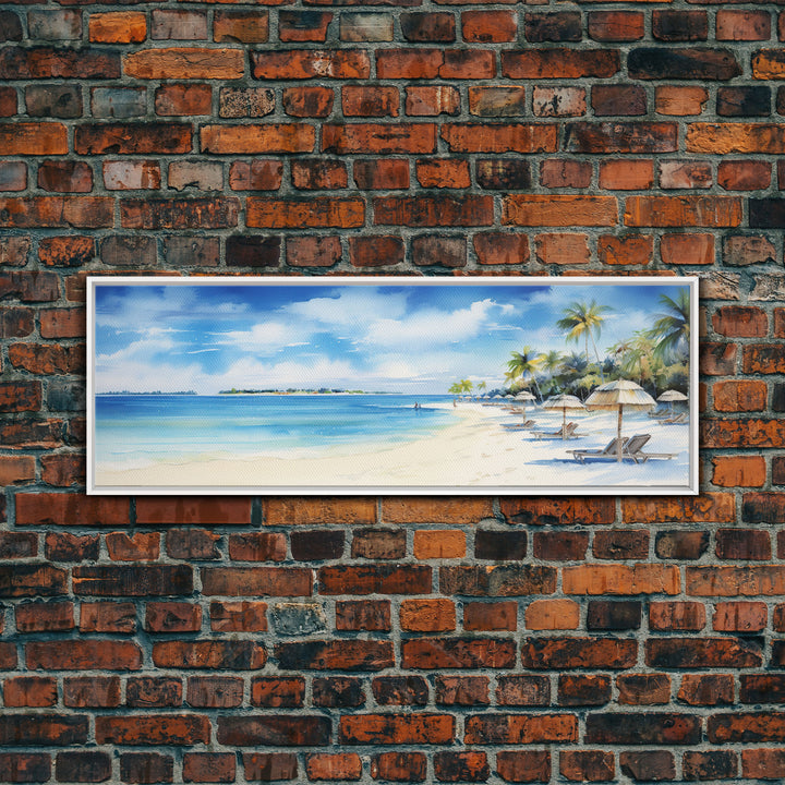 The Joy Of The Beach, Framed Canvas Print, Handmade Wall Art, Extra Large Minimalist Swimming Decor, Abstract Oil Painting, Panoramic Art