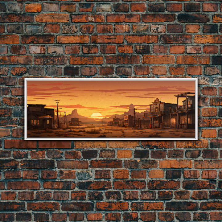 Abandoned Wildwest Ghost Town Framed Canvas Print, Panoramic Wall Art, Wild West Decor, Southwestern Farmhouse Decor, Boom Town Art