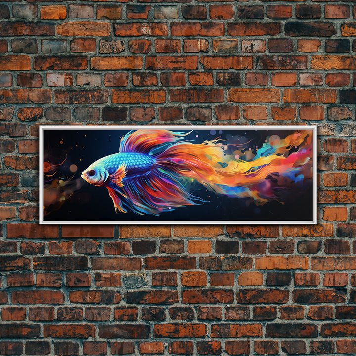 Betta Fish Painting Wall Art, Framed Canvas Print, Siamese Fighting Fish, Aquarium Wall Art, Colorful Pet Fish painting