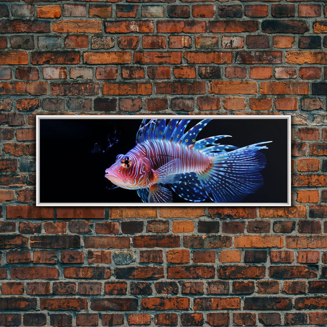 Lion Fish Painting Wall Art, Framed Canvas Print, Aquarium Wall Art, Colorful Pet Fish painting