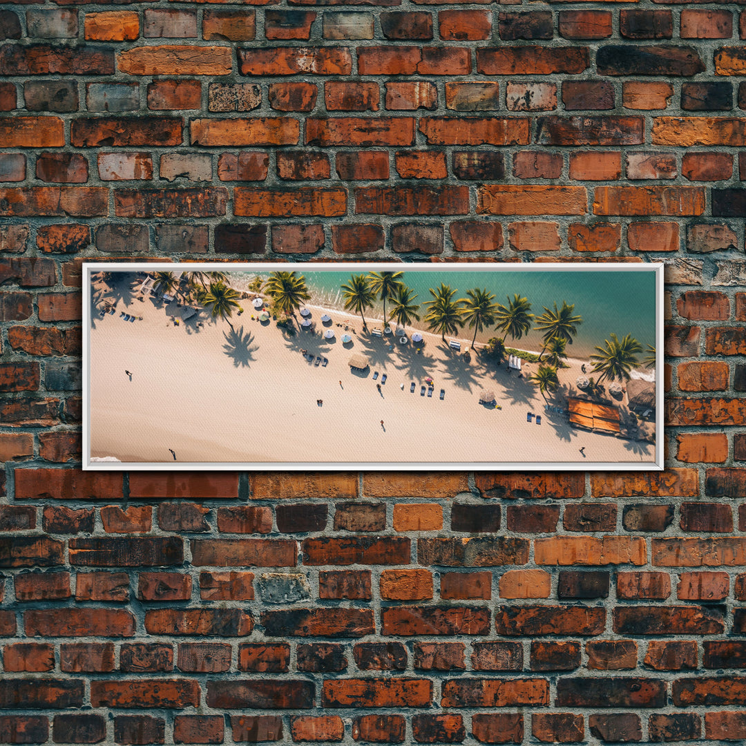 Drone Shot of Bora Bora, Vacation Art, Tropical Beach Photography Framed Canvas Print, Panoramic Bird's Eye View of Paradise