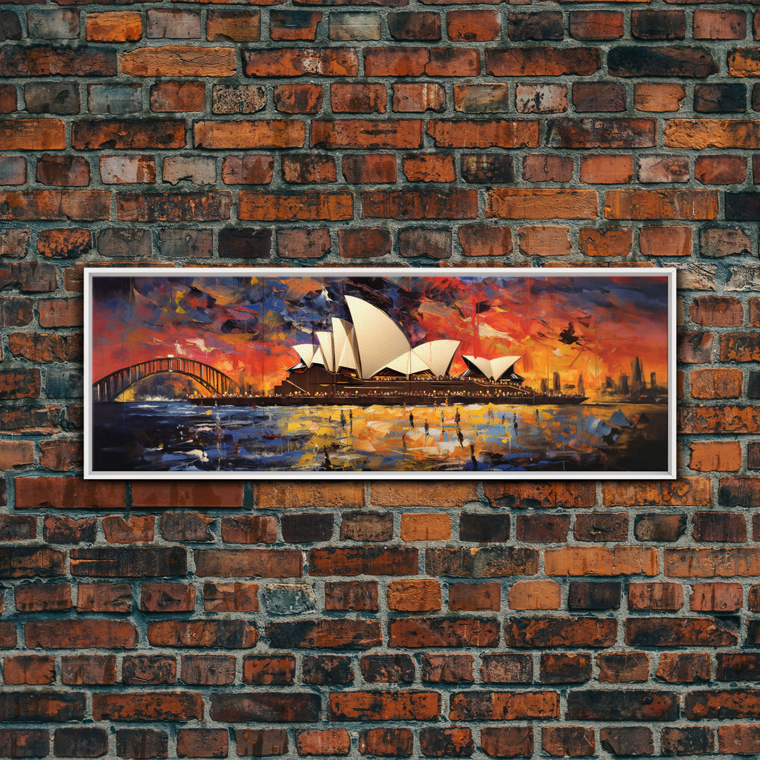 Abstract Painting of the Sydney Opera House, Framed Canvas Print, Van Gogh Inspired Australia Art, Paint of Sydney