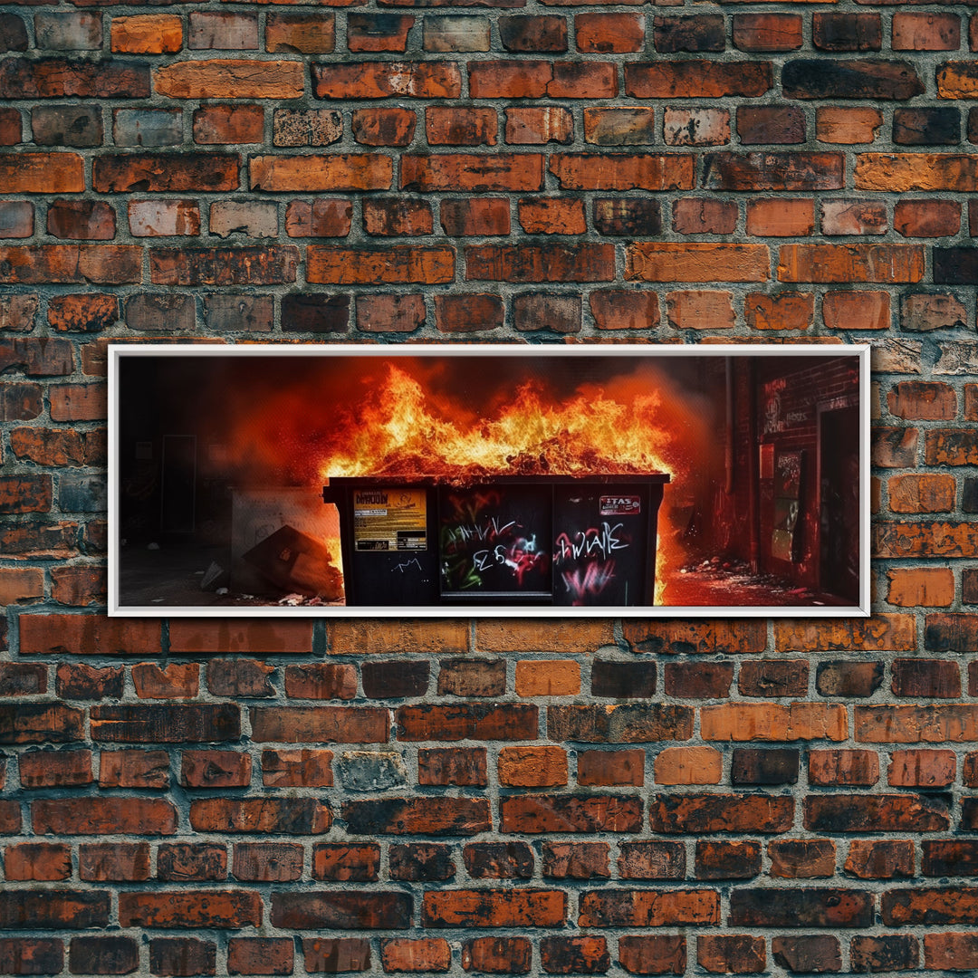 A Bigger Dumpster Fire, Panoramic Canvas Print, Framed Wall Art, Wall Decor, Graffiti Art