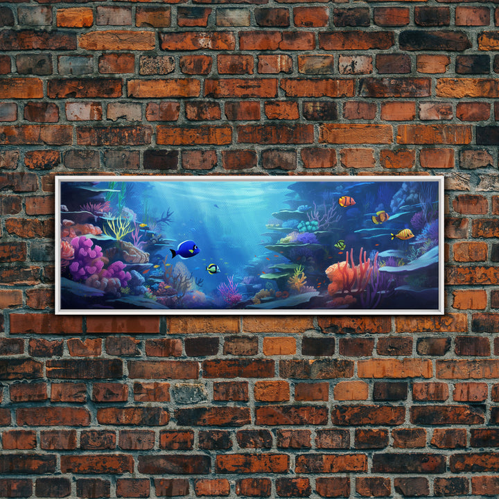 Great Barrier Reef Framed Canvas Print, Underwater Painting Art, Colorful Wall Art, Unique Gift Idea