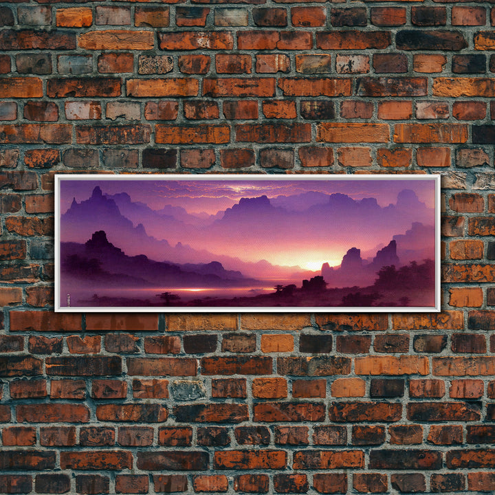 A Beautiful Mountain Scene at Sunset, Extra Large Wall Art, Framed Panoramic Canvas Print, Framed Wall Art