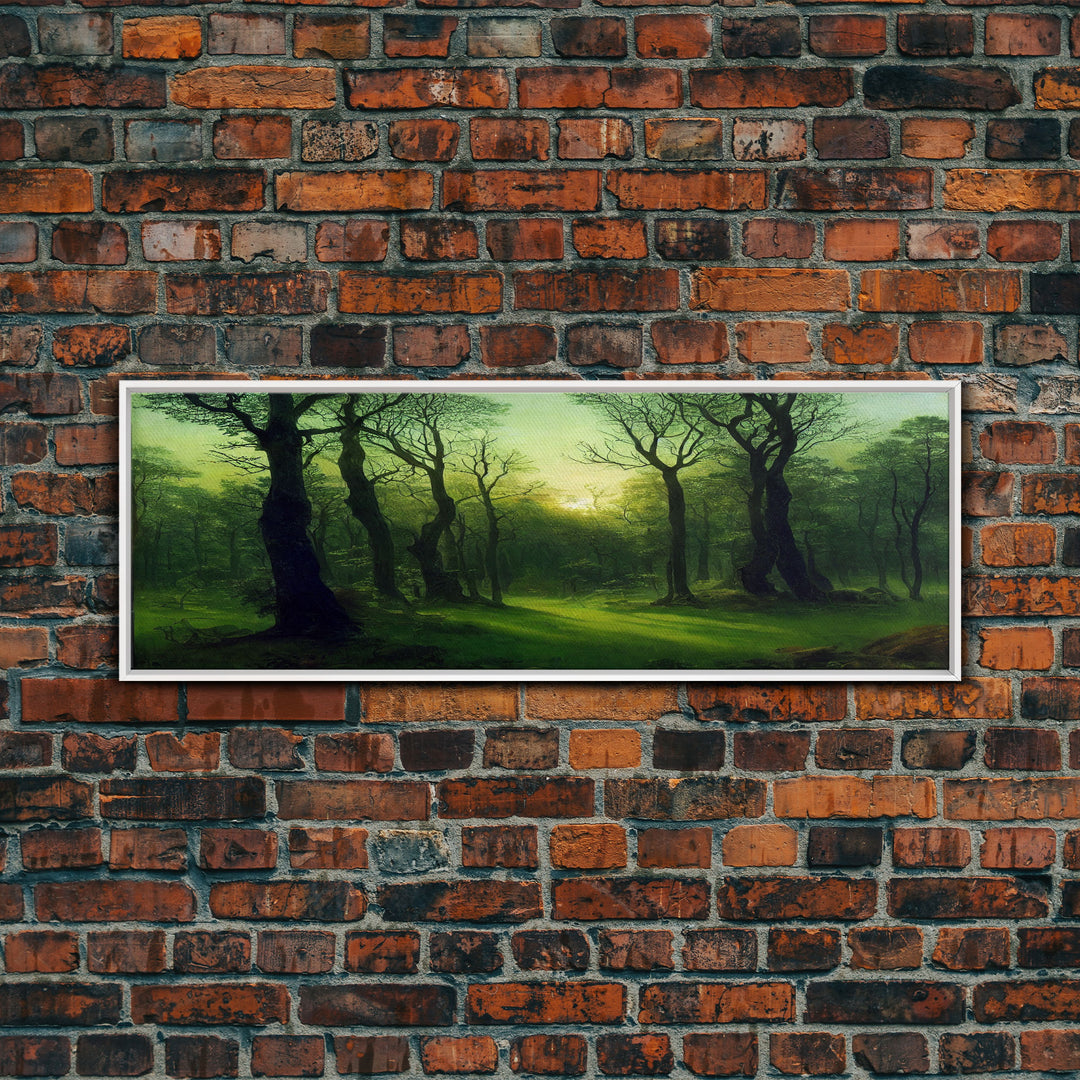 Unique Fantasy Forest Art, Extra Large Wall Art, Framed Panoramic Canvas Print, Framed Wall Art