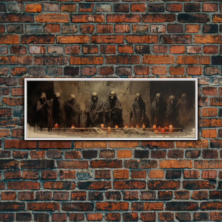 The Skeleton Cult Panoramic Canvas Print, Framed Halloween Art, Spooky Decor, Halloween Art, Halloween Wall Art, Halloween Art Print