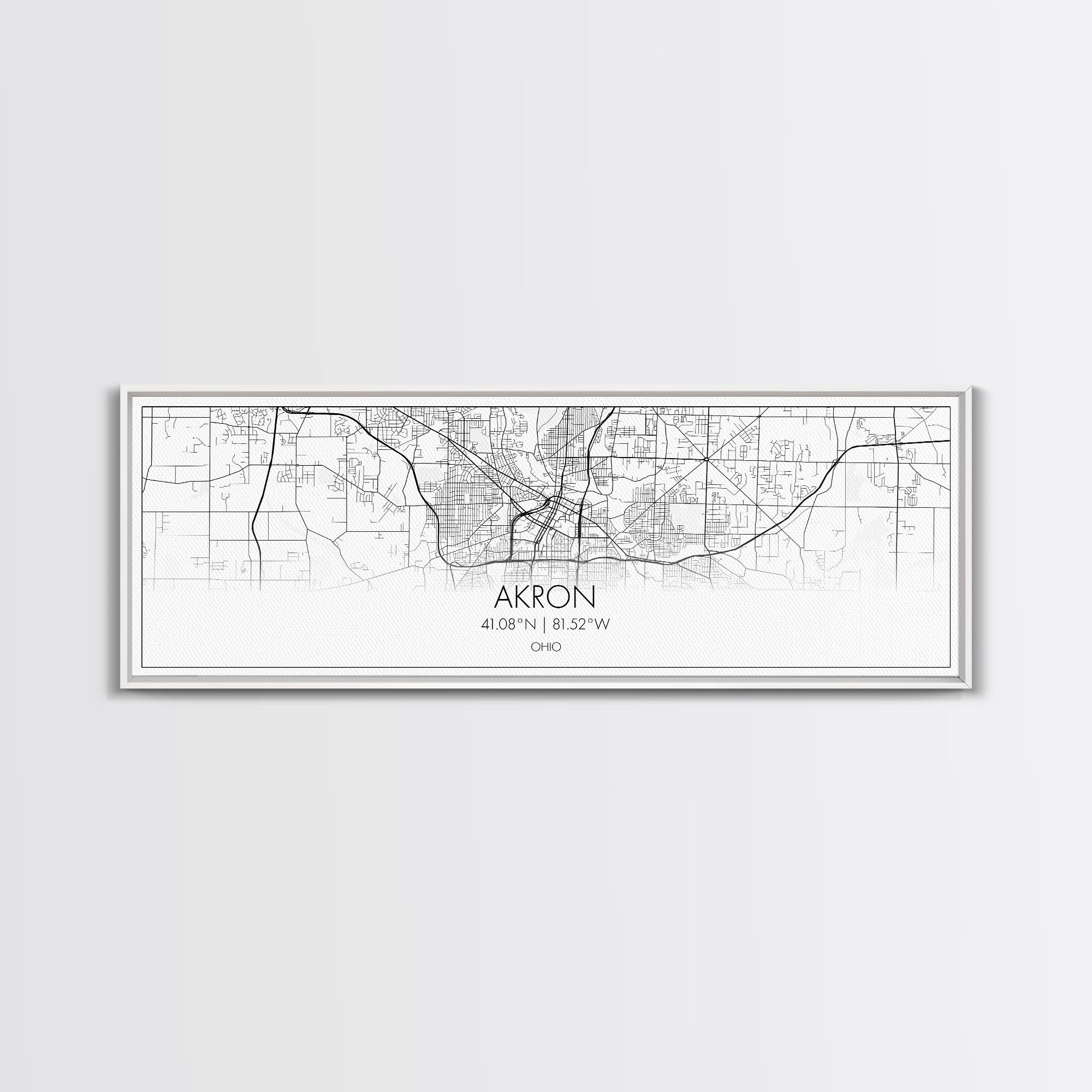 Panoramic Akron City Map, Ohio Art, Map Print, Minimalist Wall Art, Canvas Art, Housewarming Gift, Street Map Art, Closing Gift