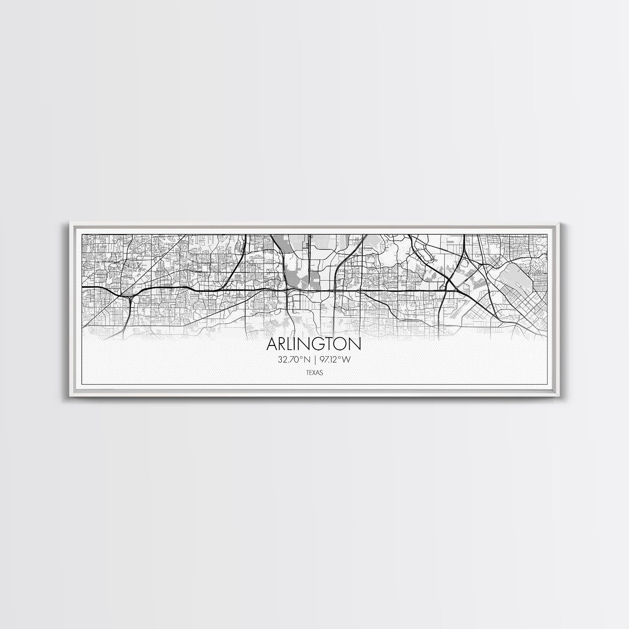 Panoramic Arlington City Map, Texas Art, Map Print, Minimalist Wall Art, Canvas Art, Housewarming Gift, Street Map Art, Closing Gift