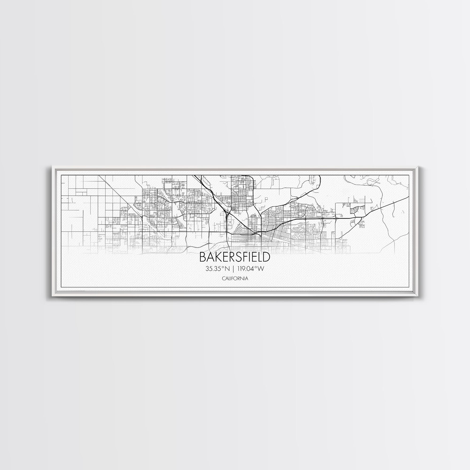 Panoramic Bakersfield City Map, California Art, Map Print, Minimalist Wall Art, Canvas Art, Housewarming Gift, Street Map Art, Closing Gift