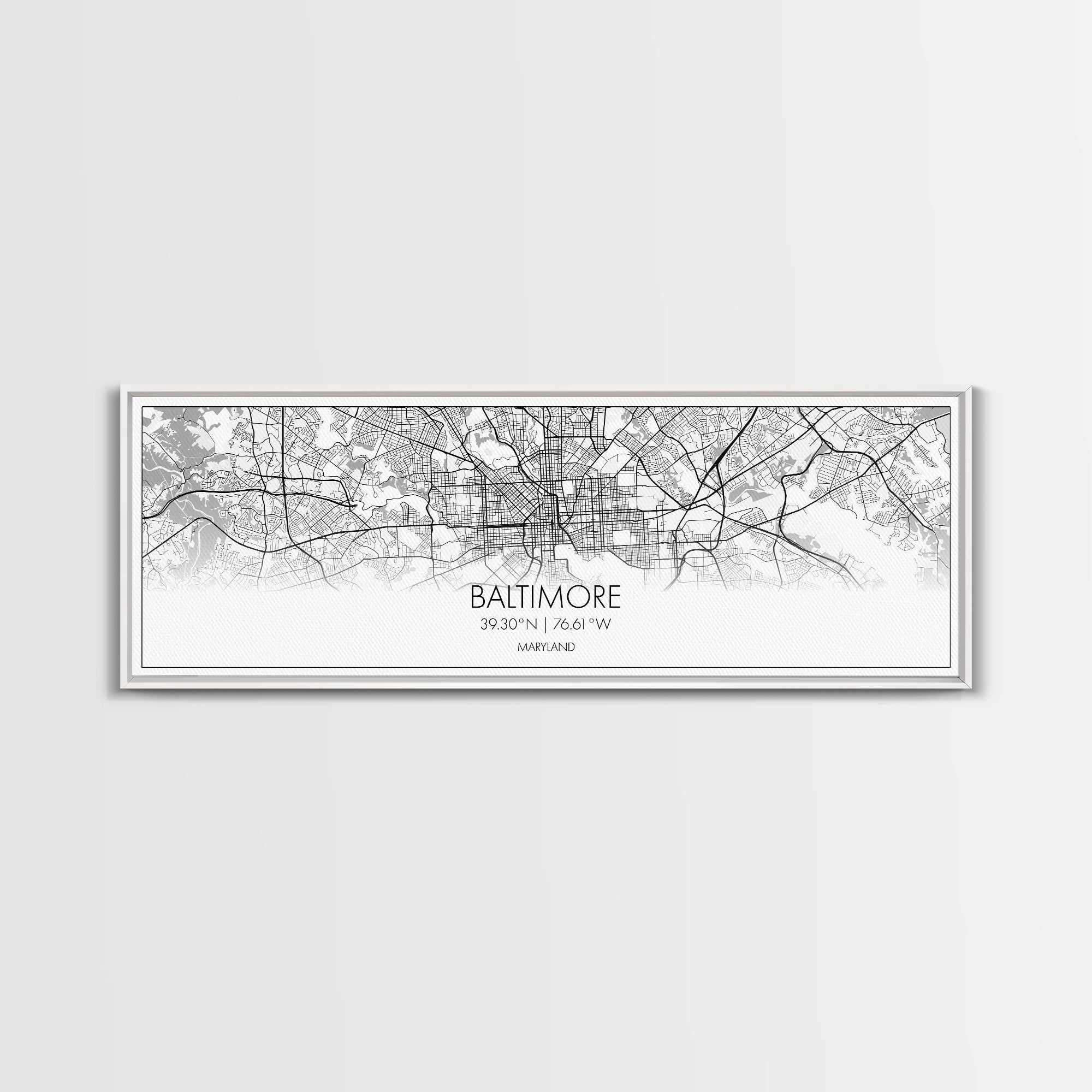 Panoramic Baltimore City Map, Maryland Art, Map Print, Minimalist Wall Art, Canvas Art, Housewarming Gift, Street Map Art, Closing Gift