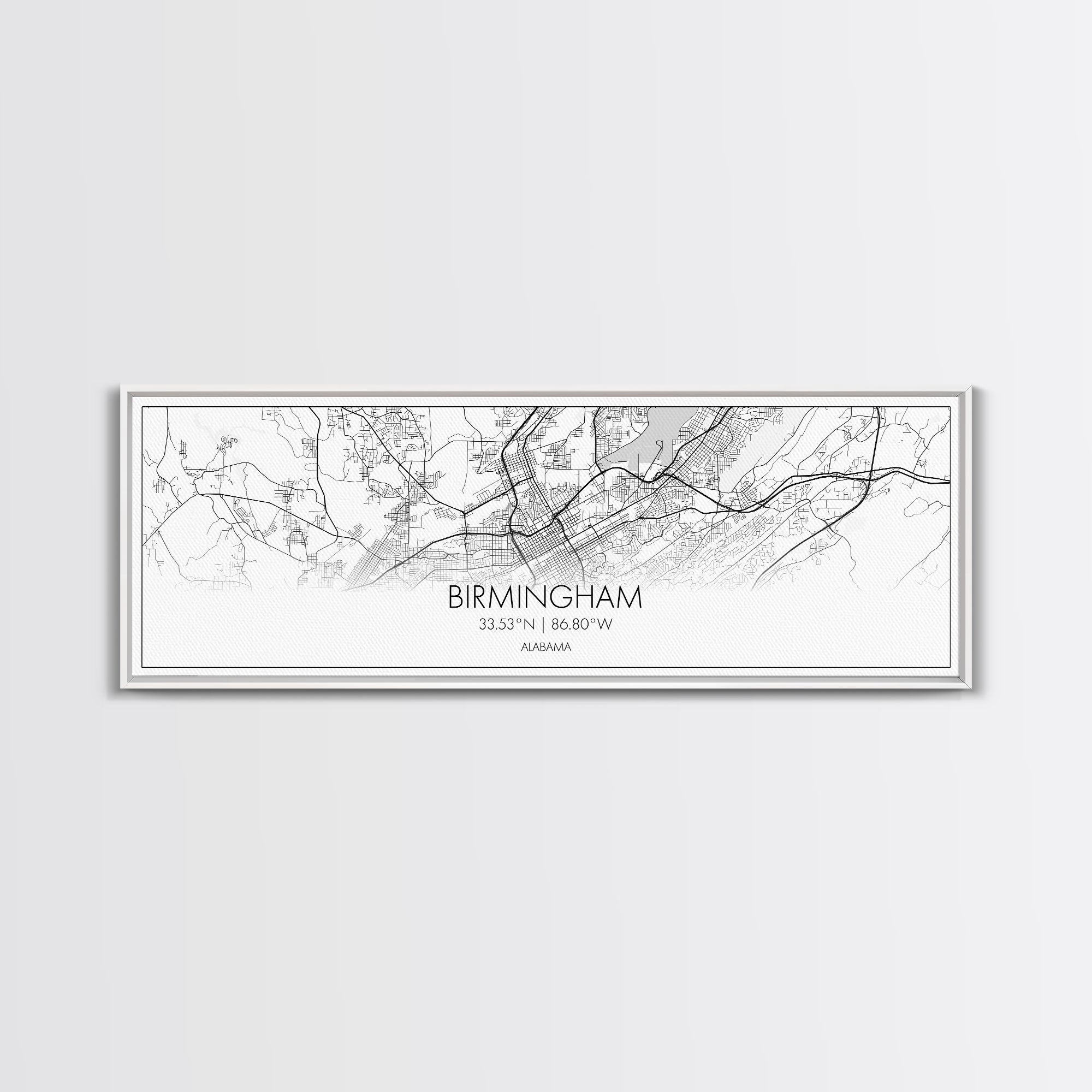 Panoramic Birmingham City Map, Alabama Art, Map Print, Minimalist Wall Art, Canvas Art, Housewarming Gift, Street Map Art, Closing Gift