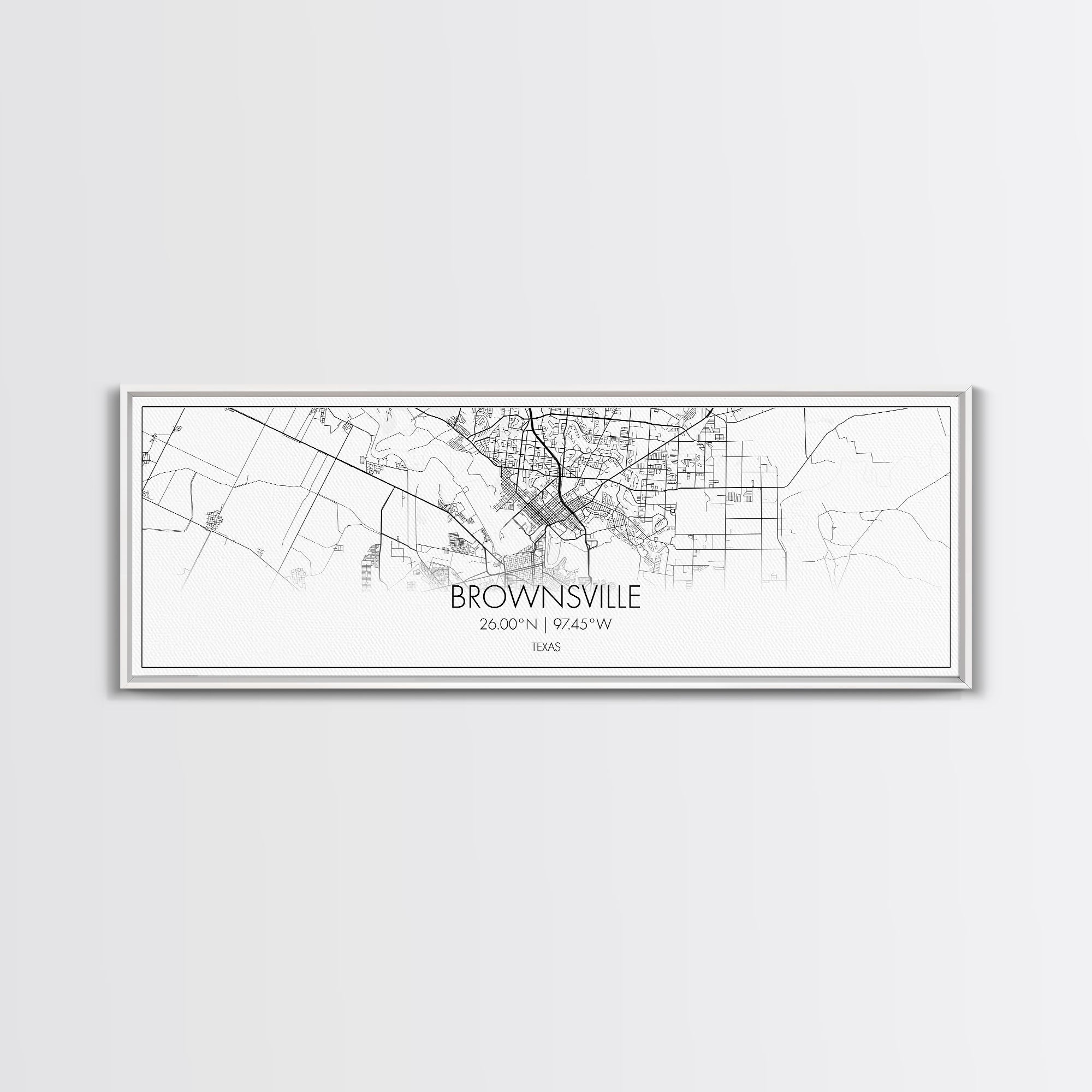 Panoramic Brownsville City Map, Texas Art, Map Print, Minimalist Wall Art, Canvas Art, Housewarming Gift, Street Map Art, Closing Gift