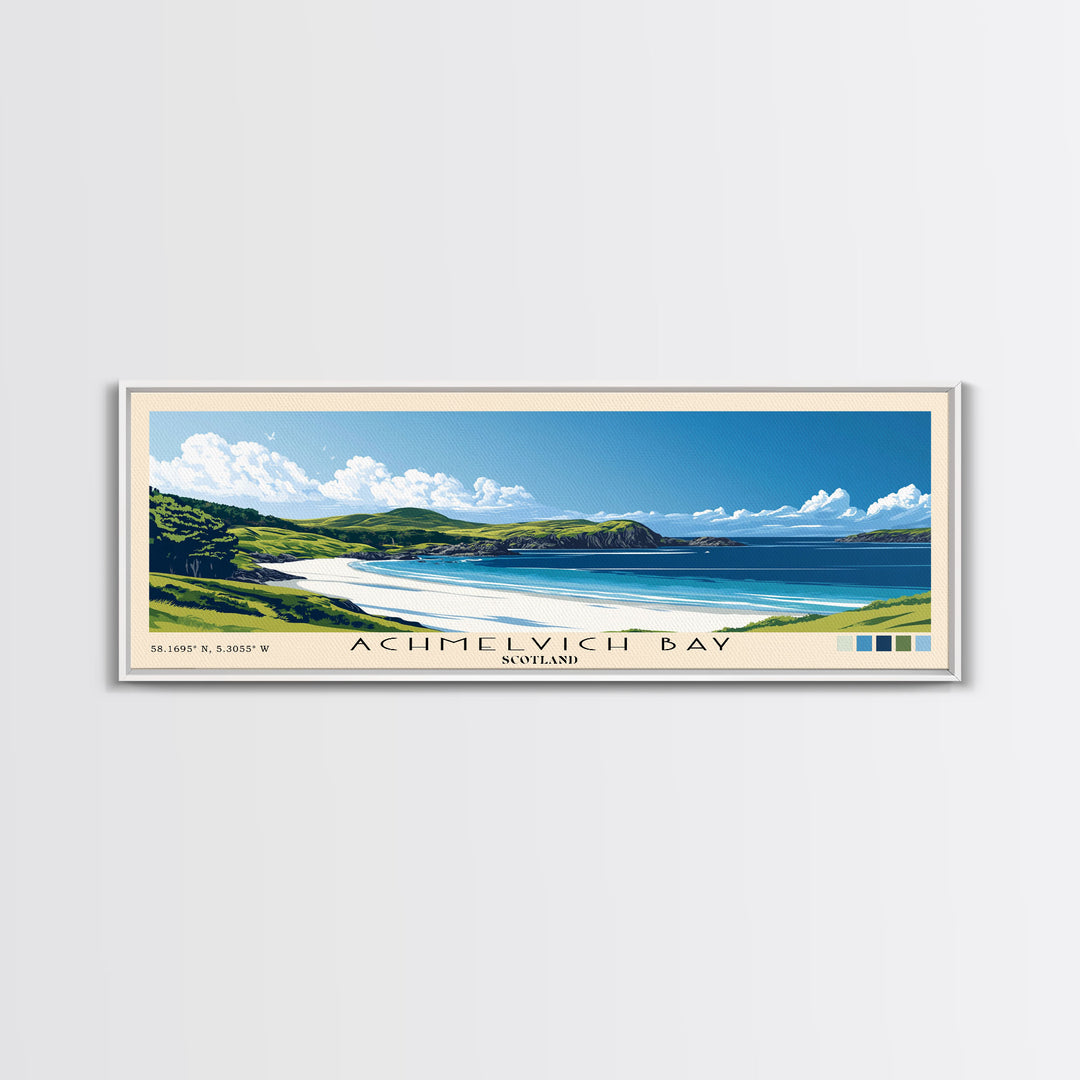 Achmelvich Bay, Scotland Panoramic Print, Vacation Gift, Scotland Wall Art, Beach Painting, Beach Decor, Large Wall Art, Wood Frame Art