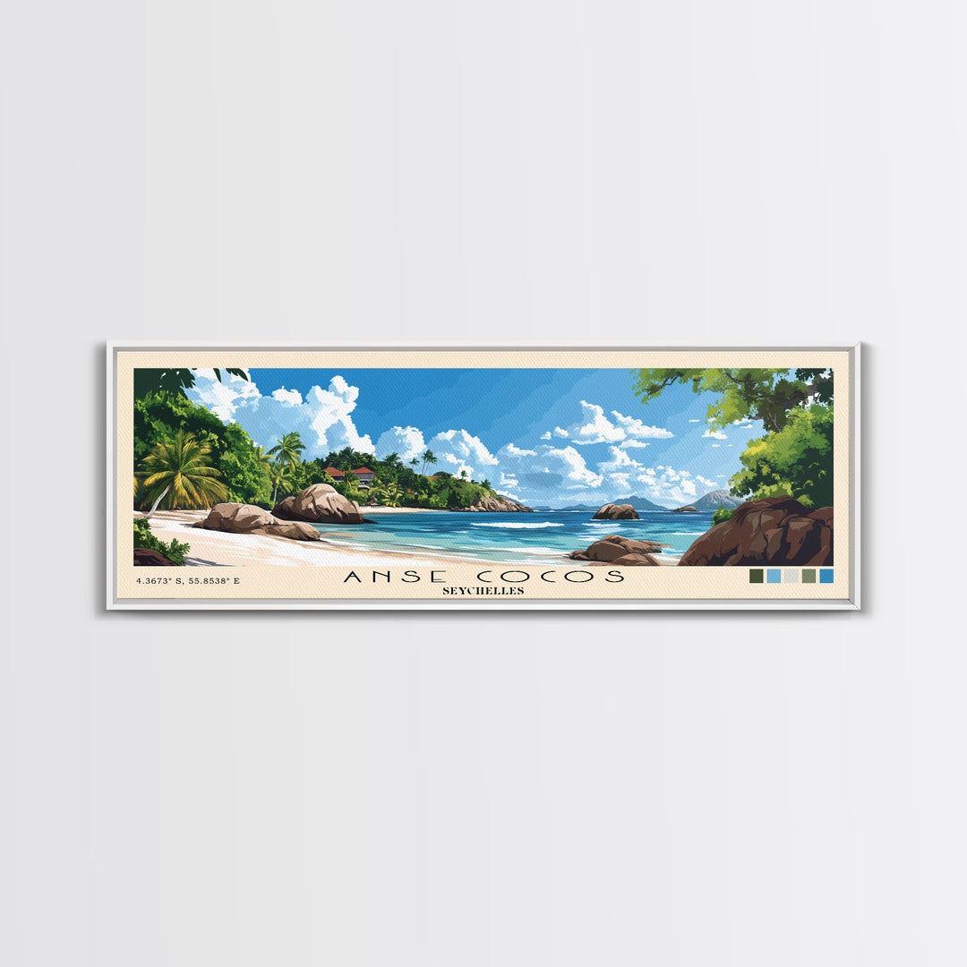 Anse Cocos, Seychelles Panoramic Beach Print, Vacation Gift, Seychelles Wall Art, Beach Painting, Beach Decor, Beach Painting