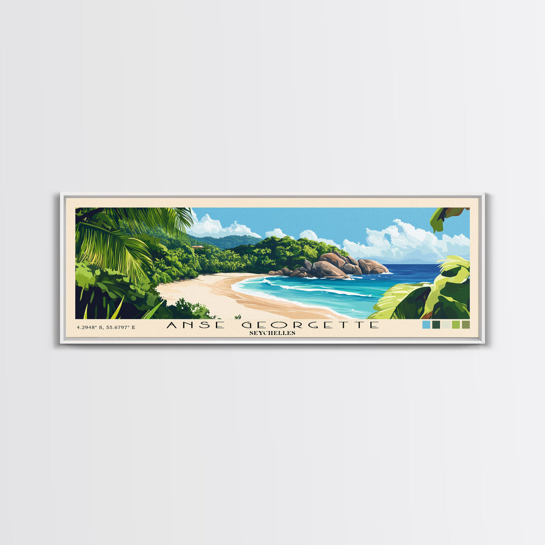 Anse Georgette, Seychelles Panoramic Beach Print, Vacation Gift, Seychelles Wall Art, Framed Canvas Print, Framed Beach Painting