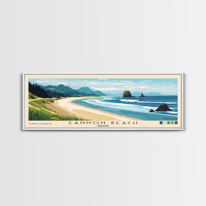 Cannon Beach, Oregon Panoramic Beach Print, Vacation Gift, Oregon Wall Art, Beach Painting, Beach Decor, Beach Painting