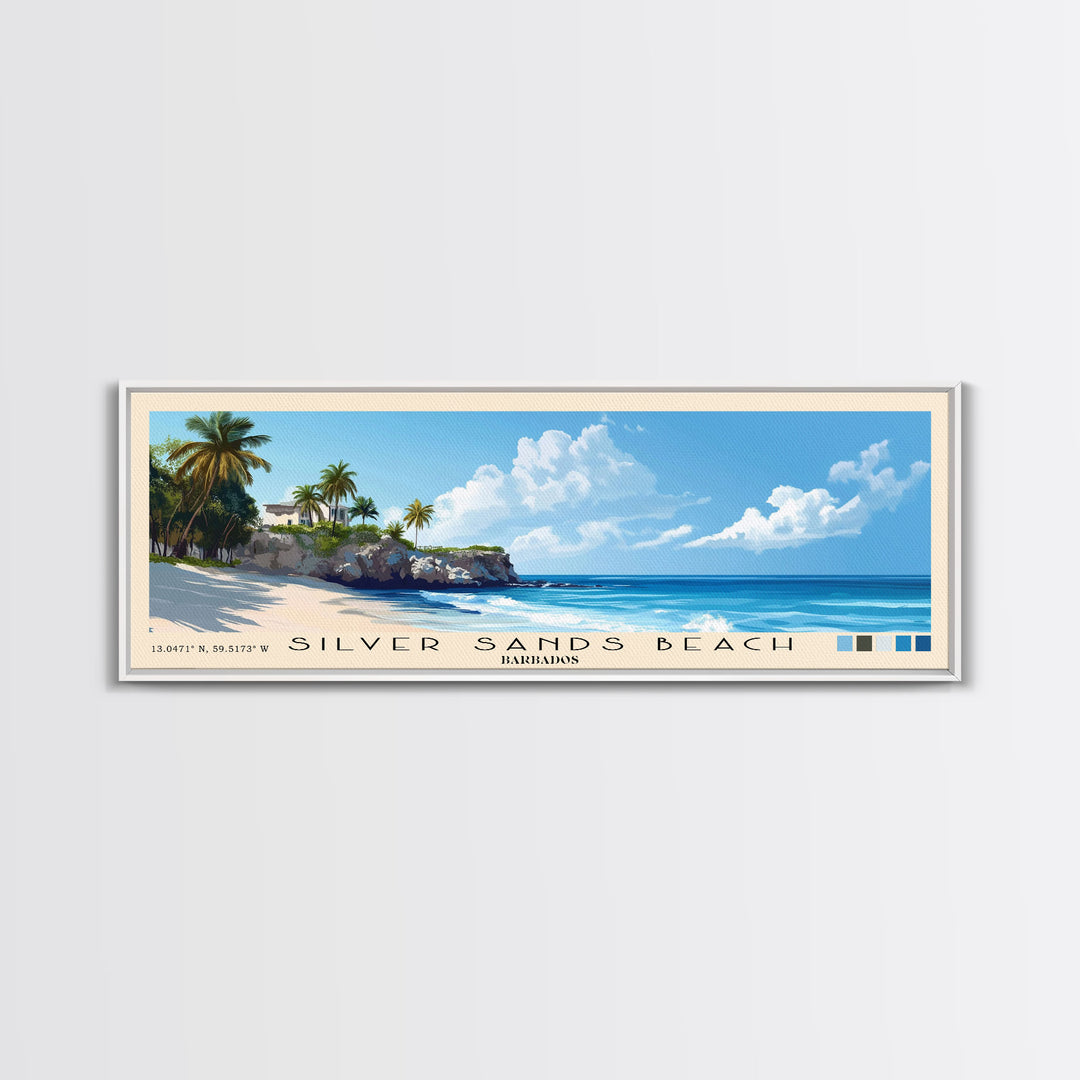 Silver Sands Beach, Barbados Panoramic Print, Vacation Gift, Barbados Wall Art, Beach Painting, Beach Decor, Large Wall Art, Wood Frame Art