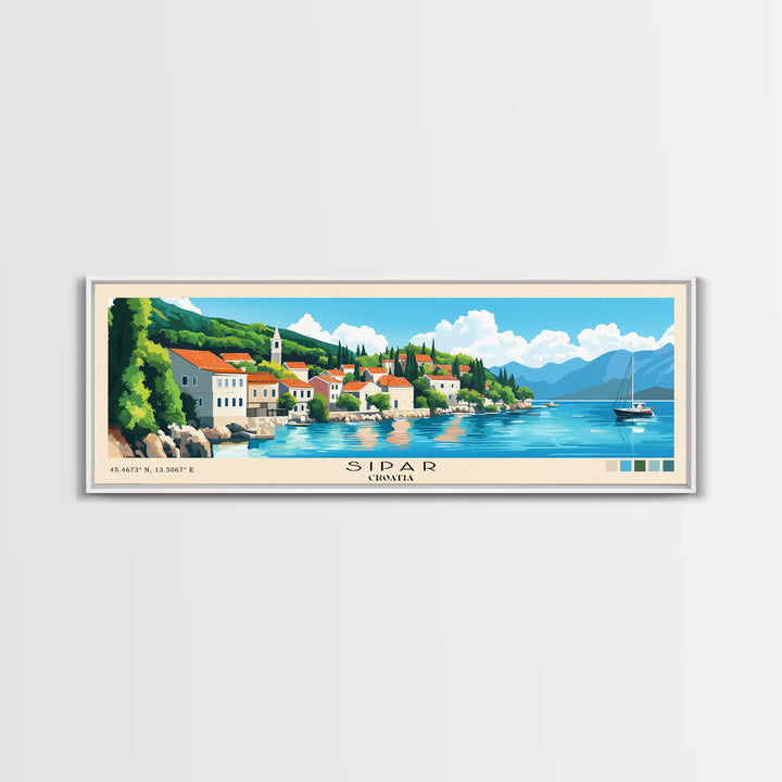 Sipar, Croatia Panoramic Beach Print, Vacation Gift, Croatia Wall Art, Framed Canvas Print, Framed Beach Painting