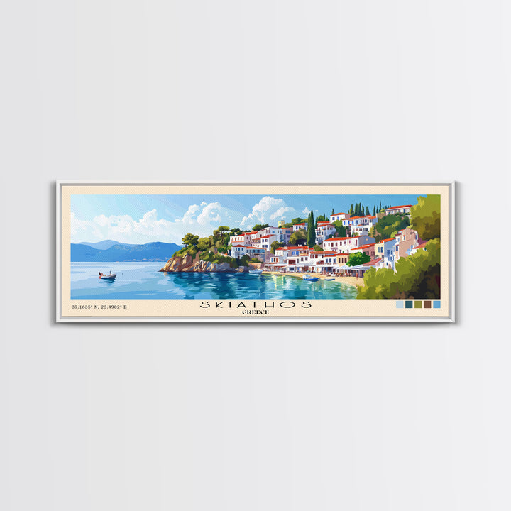 Skiathos, Greece Panoramic Beach Print, Vacation Gift, Greece Wall Art, Framed Canvas Print, Framed Beach Painting