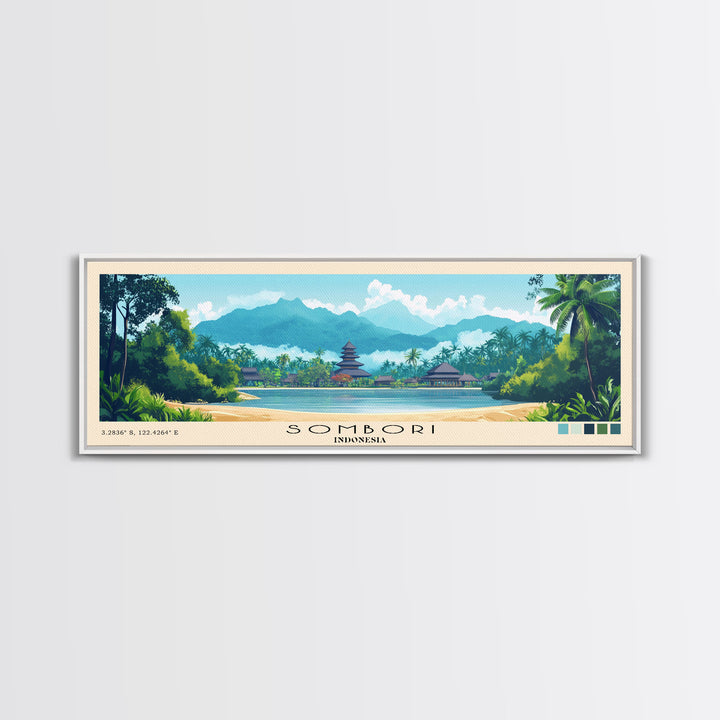 Sombori, Indonesia Panoramic Beach Print, Vacation Gift, Indonesia Wall Art, Beach Painting, Beach Decor, Beach Painting