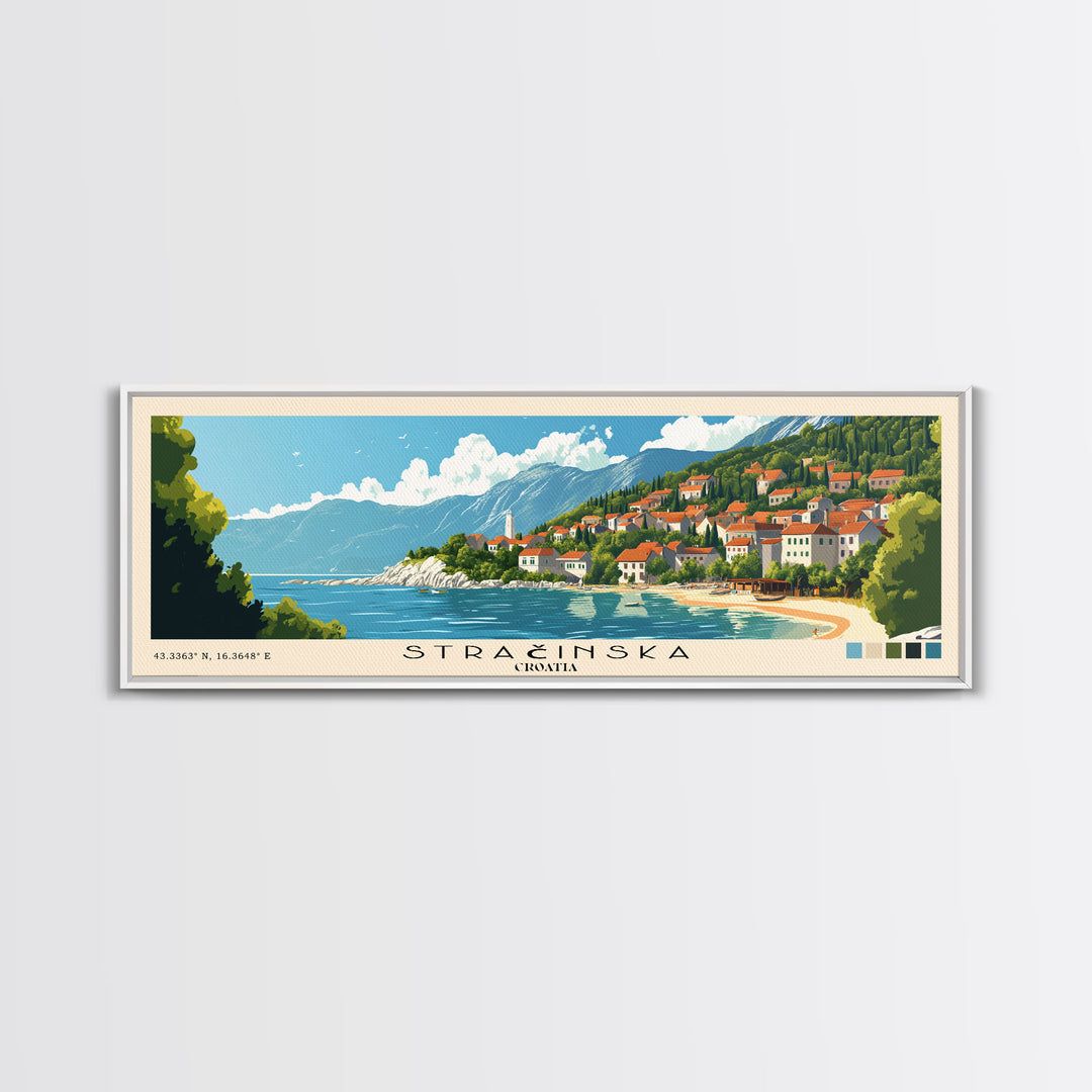 Stračinska, Croatia Panoramic Beach Print, Vacation Gift, Croatia Wall Art, Beach Painting, Beach Decor, Beach Painting