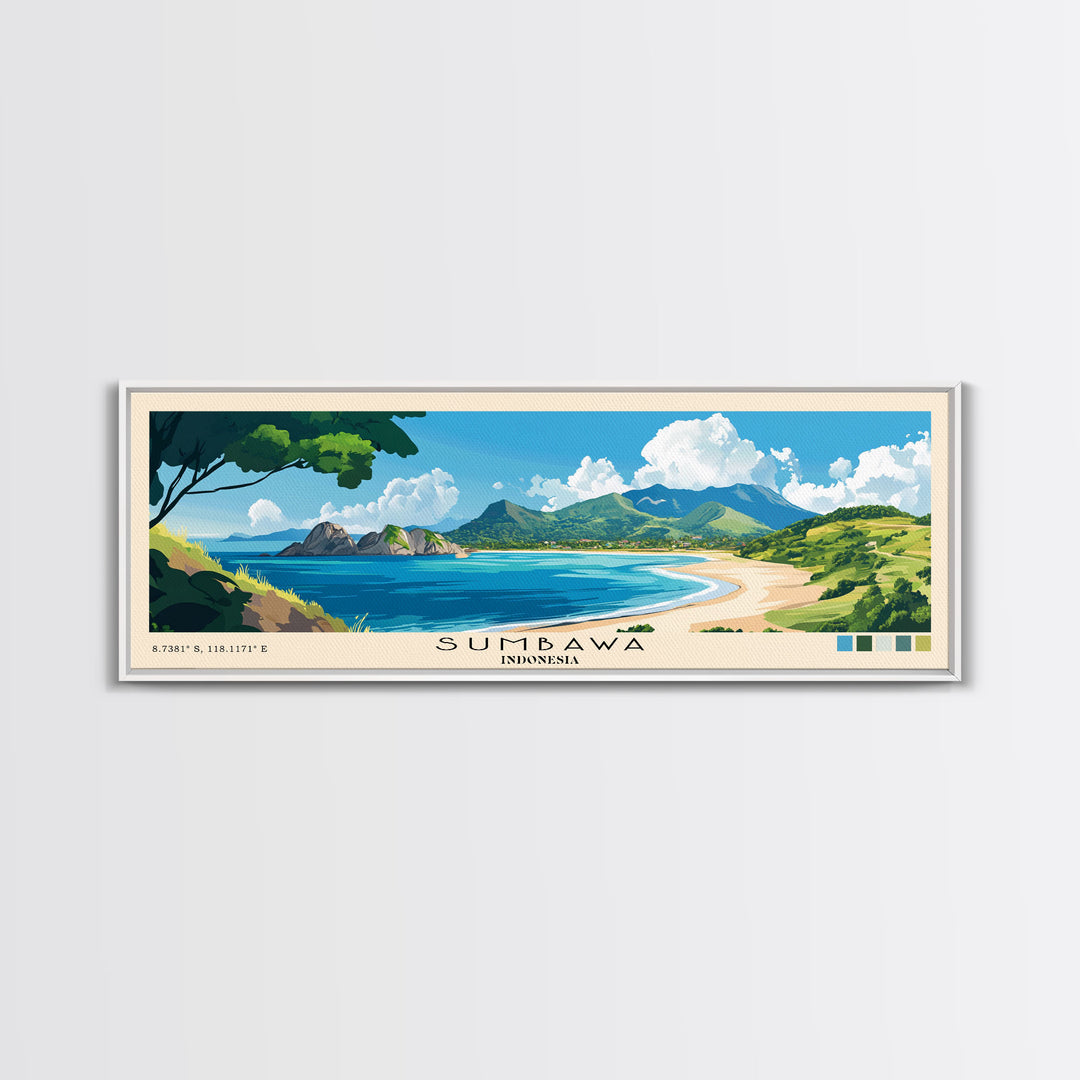 Sumbawa, Indonesia Panoramic Beach Print, Vacation Gift, Indonesia Wall Art, Beach Painting, Beach Decor, Beach Painting