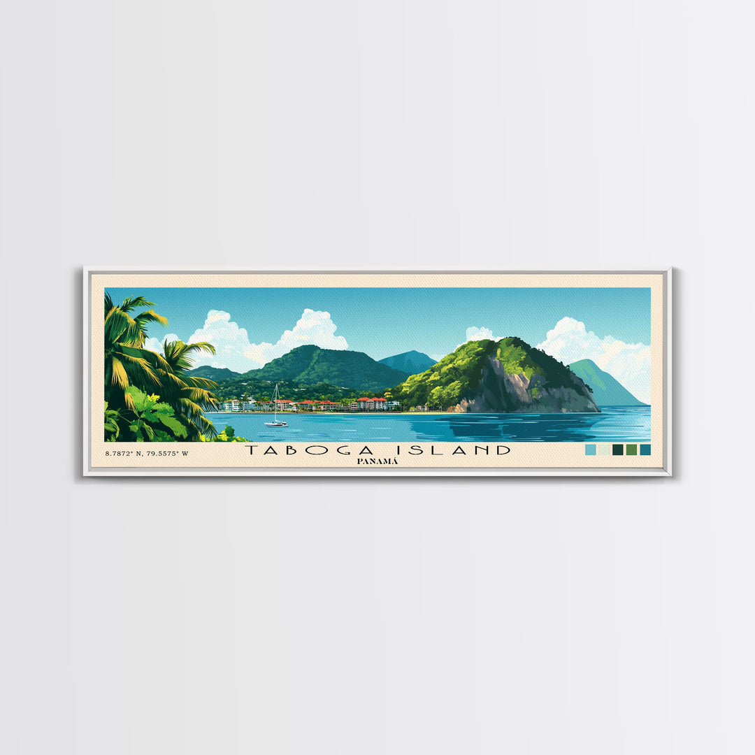 Taboga Island, Panamá Panoramic Beach Print, Vacation Gift, Panamá Wall Art, Framed Canvas Print, Framed Beach Painting