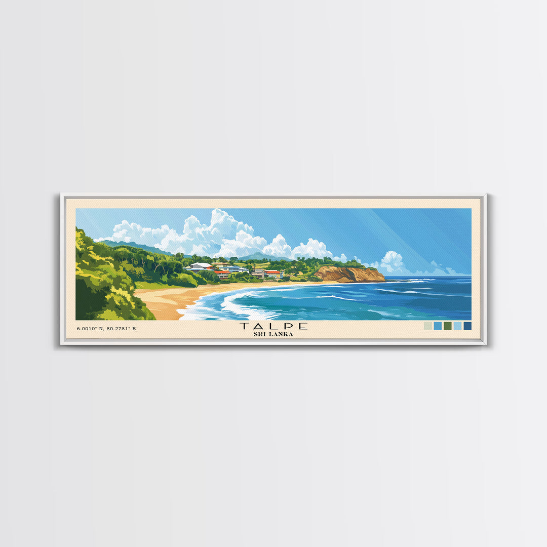 Talpe, Sri Lanka Panoramic Print, Vacation Gift, Sri Lanka Wall Art, Beach Painting, Beach Decor, Large Wall Art, Wood Frame Art