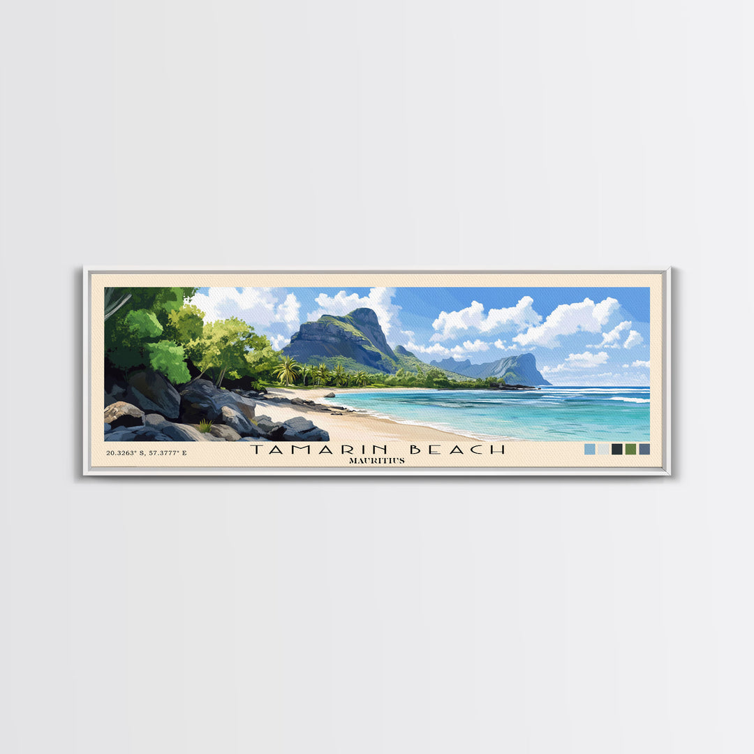 Tamarin Beach, Mauritius Panoramic Beach Print, Vacation Gift, Mauritius Wall Art, Framed Canvas Print, Framed Beach Painting