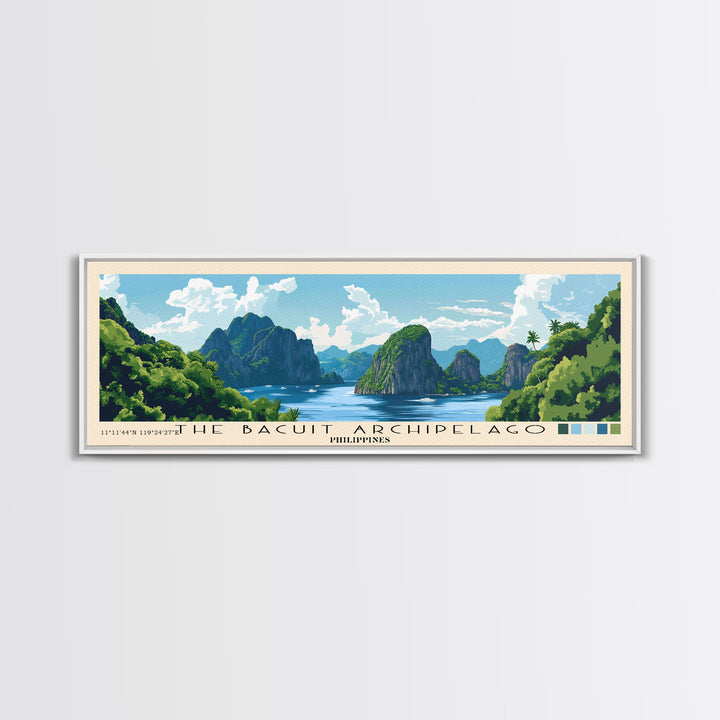 The Bacuit Archipelago, Philippines Panoramic Beach Print, Vacation Gift, Philippines Wall Art, Beach Painting, Beach Decor, Beach Painting