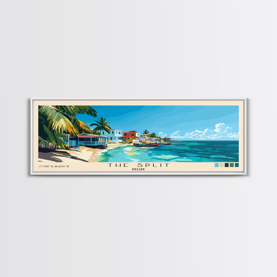 The Split, Belize Panoramic Beach Print, Vacation Gift, Belize Wall Art, Beach Painting, Beach Decor, Beach Painting