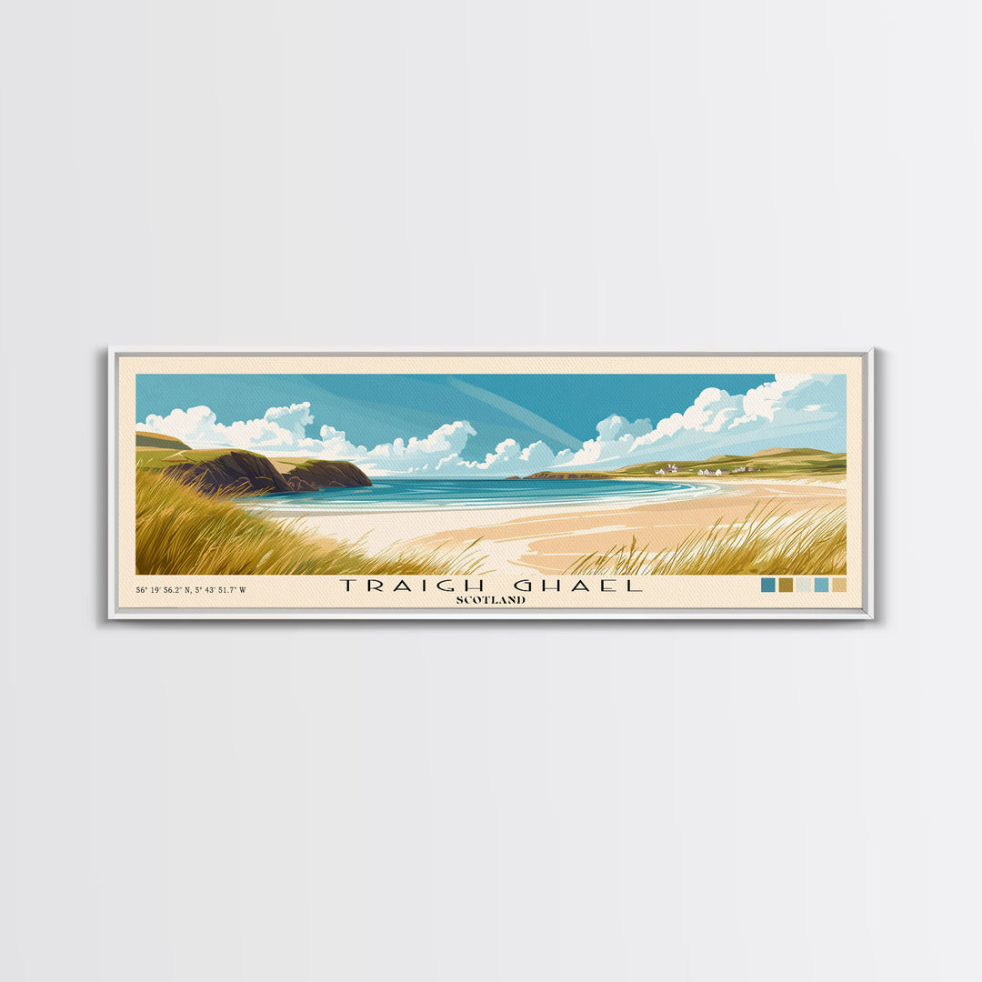 Traigh Ghael, Scotland Panoramic Print, Vacation Gift, Scotland Wall Art, Beach Painting, Beach Decor, Large Wall Art, Wood Frame Art