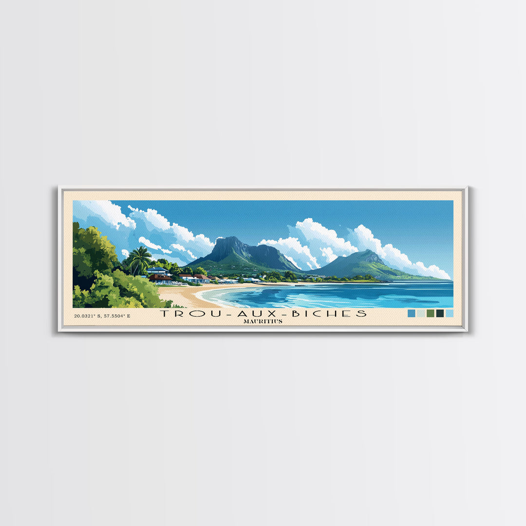 Trou-aux-Biches, Mauritius Panoramic Beach Print, Vacation Gift, Mauritius Wall Art, Beach Painting, Beach Decor, Beach Painting