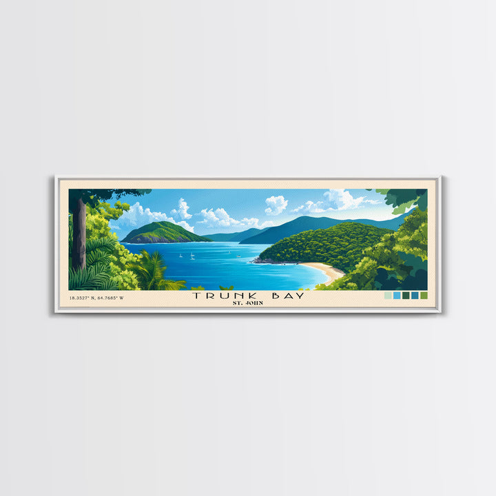 Trunk Bay, St. John Panoramic Print, Vacation Gift, St. John Wall Art, Beach Painting, Beach Decor, Large Wall Art, Wood Frame Art