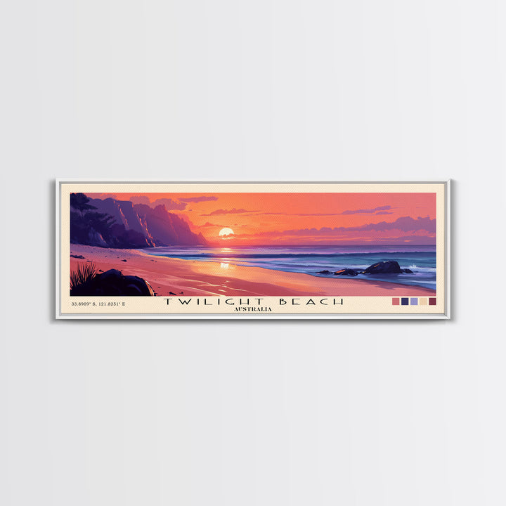 Twilight Beach, Australia Panoramic Beach Print, Vacation Gift, Australia Wall Art, Framed Canvas Print, Framed Beach Painting